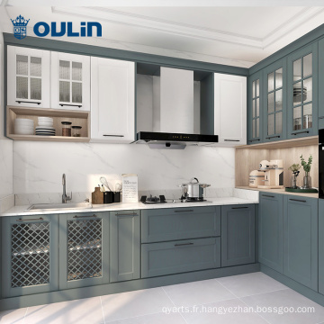 Armoire de cuisine de laquer moderne bleue pour les projets